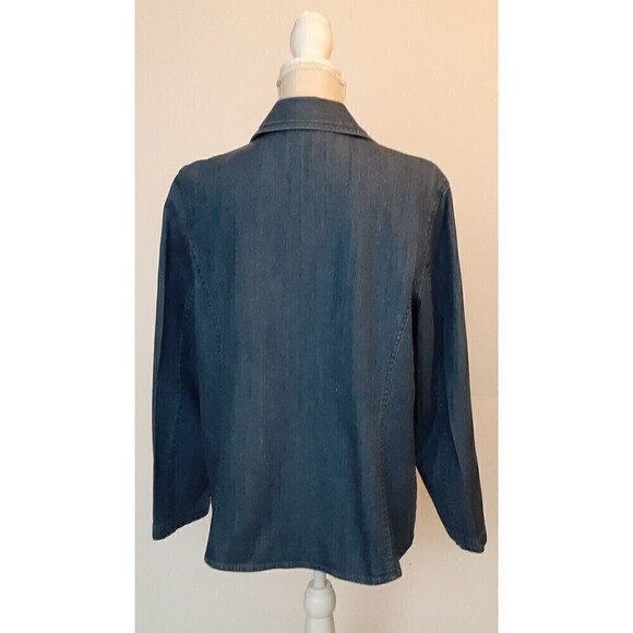 City Blues by Koret Sz M Denim Blazer w/Pink Floral Embroidery and Faux Pockets - Picture 3 of 10